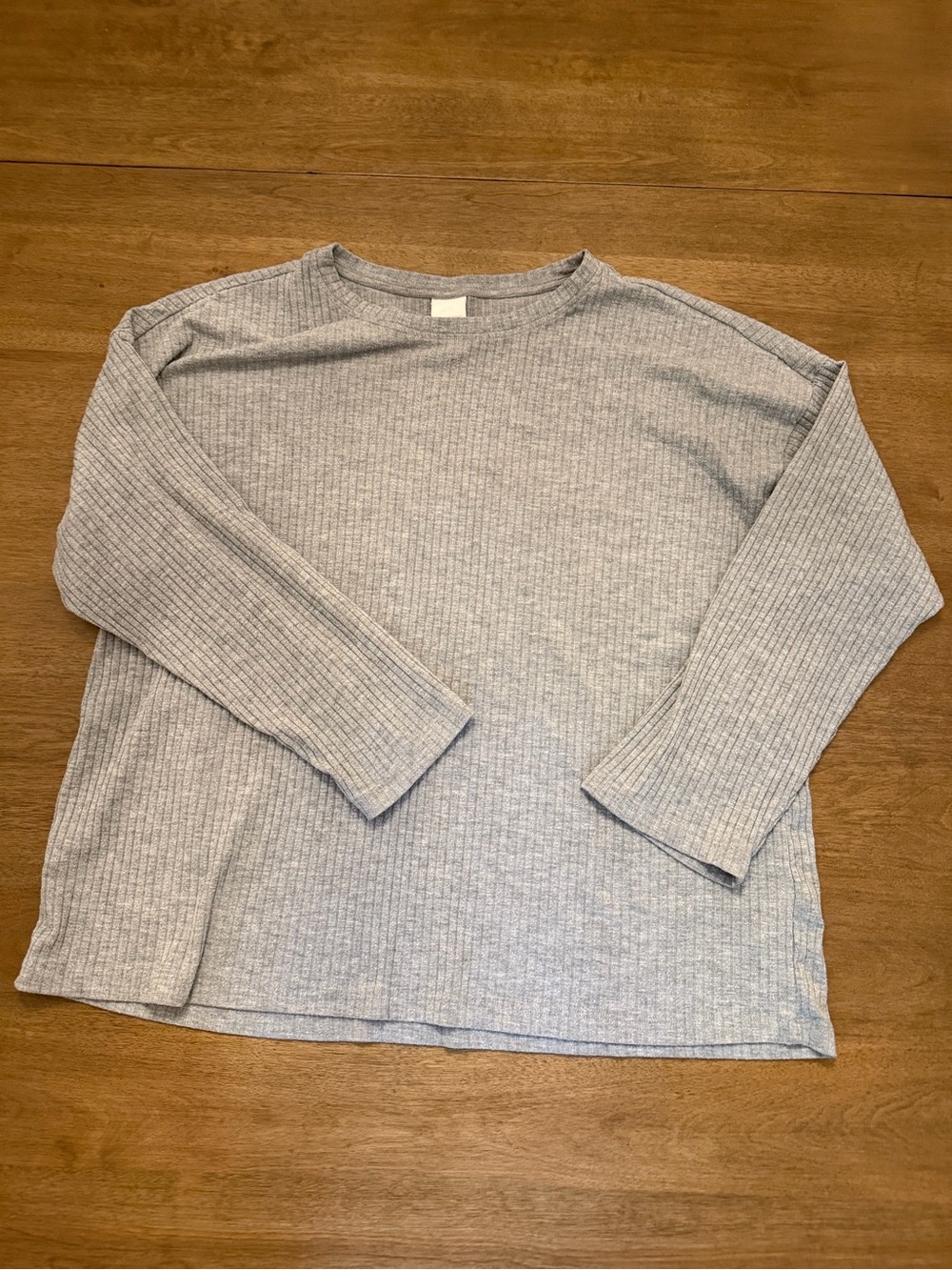 H&M Heather Gray Ribbed Long-Sleeve Top